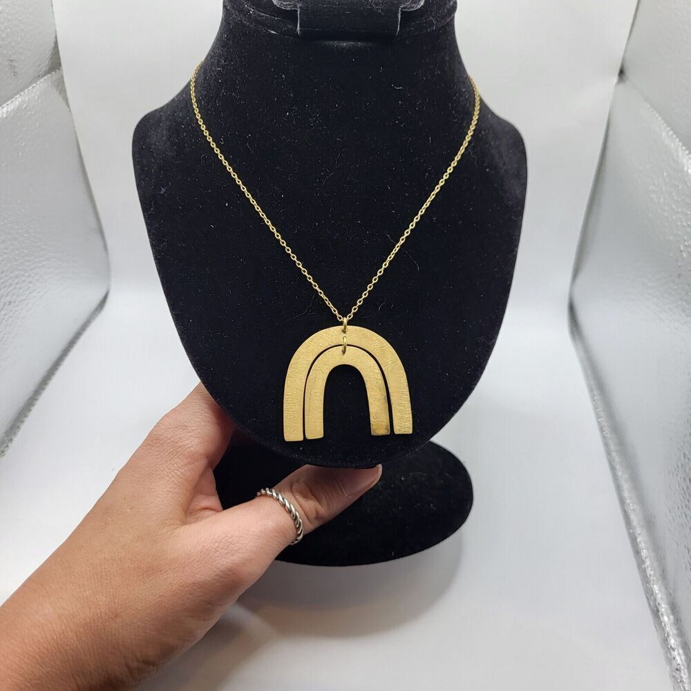Vintage Brass Rainbow Pendant Necklace 18 in